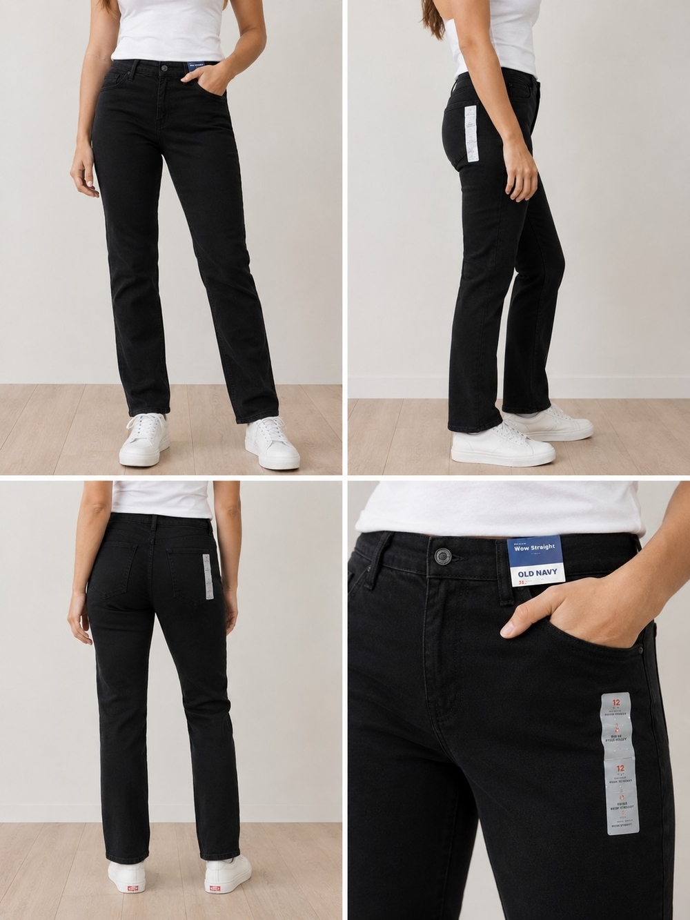Old Navy Black Women's Straight Jeans High Rise Wow Straight Short